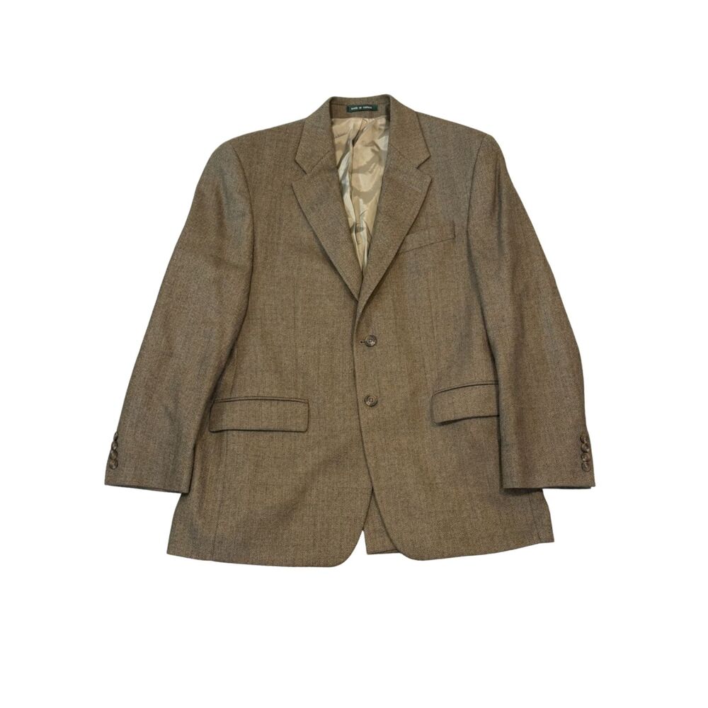 Lauren Ralph Lauren Brown Herringbone Tweed Wool Blazer 46R Jacket Sport Coat